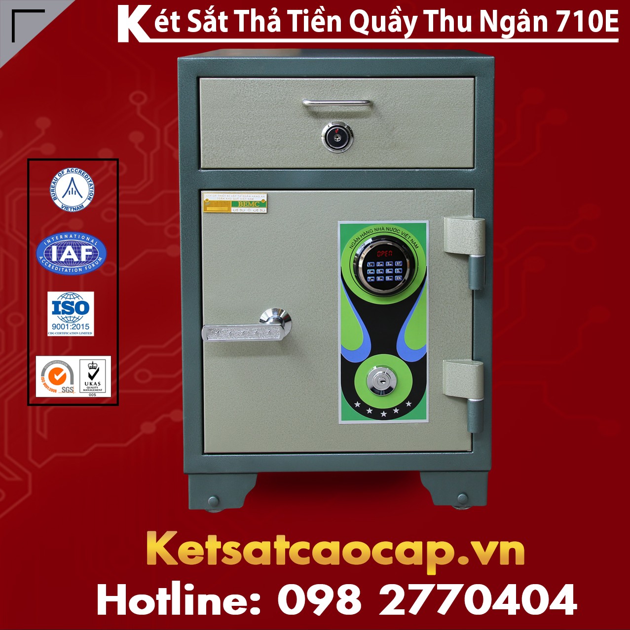 Két Bạc Thả Tiền Quầy Thu Ngân BEMC 710E Điện Tử Hàn Quốc